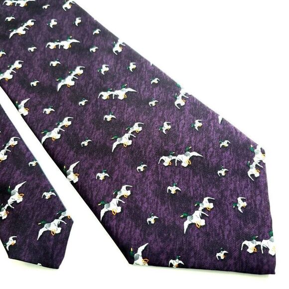 Tango Novelty Mallard Print Purple Short Wide Silk Tie - Picture 1 of 6